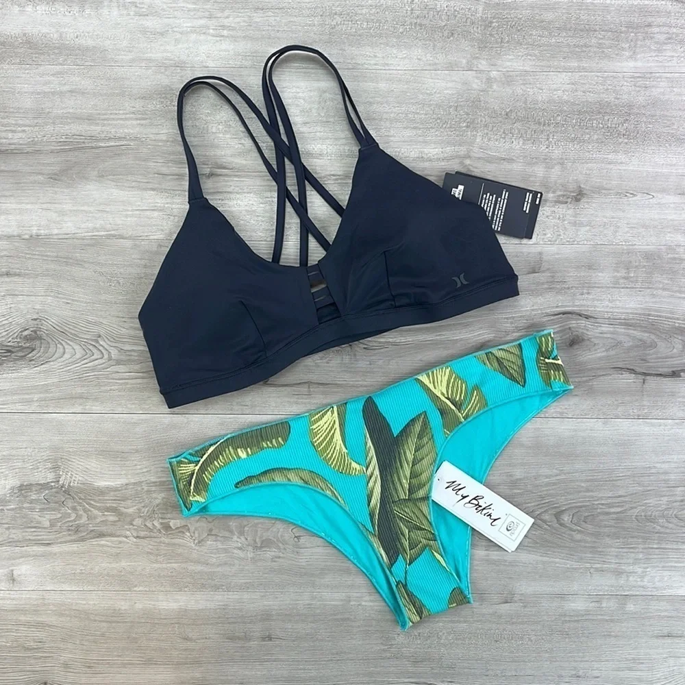☀️HURLEY☀️BLACK SPORT TOP COCO BEACH CHEEKY HIP BIKINI SET